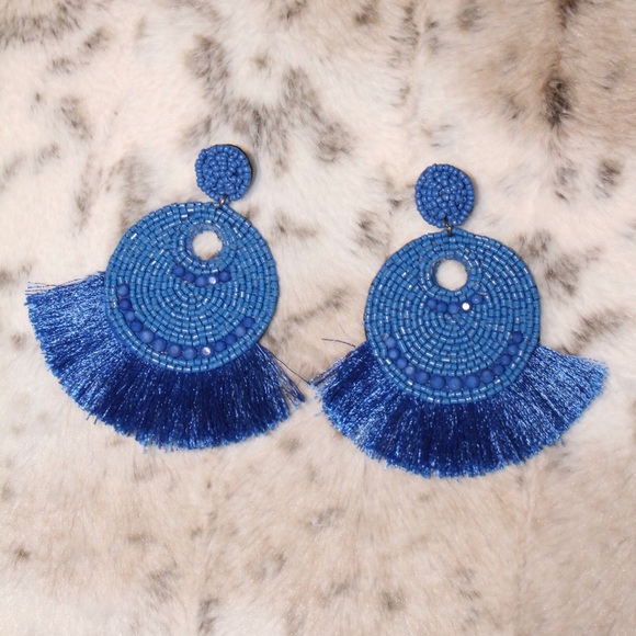 Royal Blue Statement Earrings - Picture 2 of 3